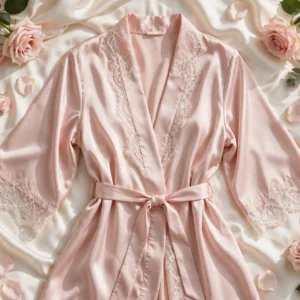 Burgundy Silk Robe with Lace Trim