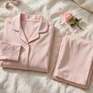 Blush cotton pyjama set flat lay