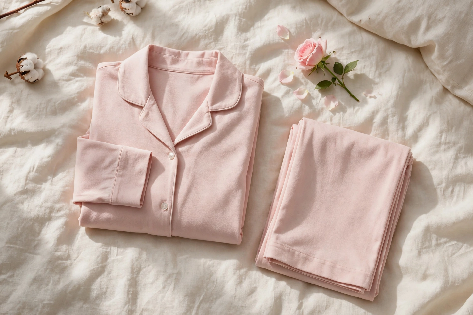 Blush cotton pyjama set flat lay